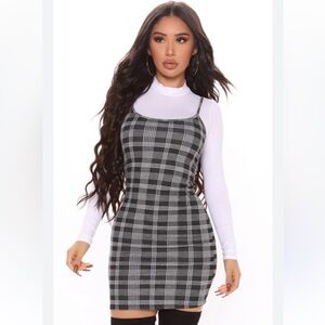 Fashion Nova Plaid Long Sleeve Dress - Size Large